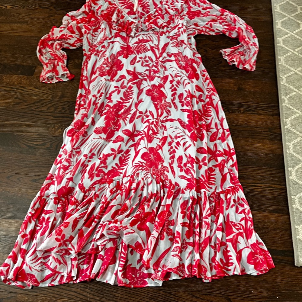 Floral Red and White Maxi Dress